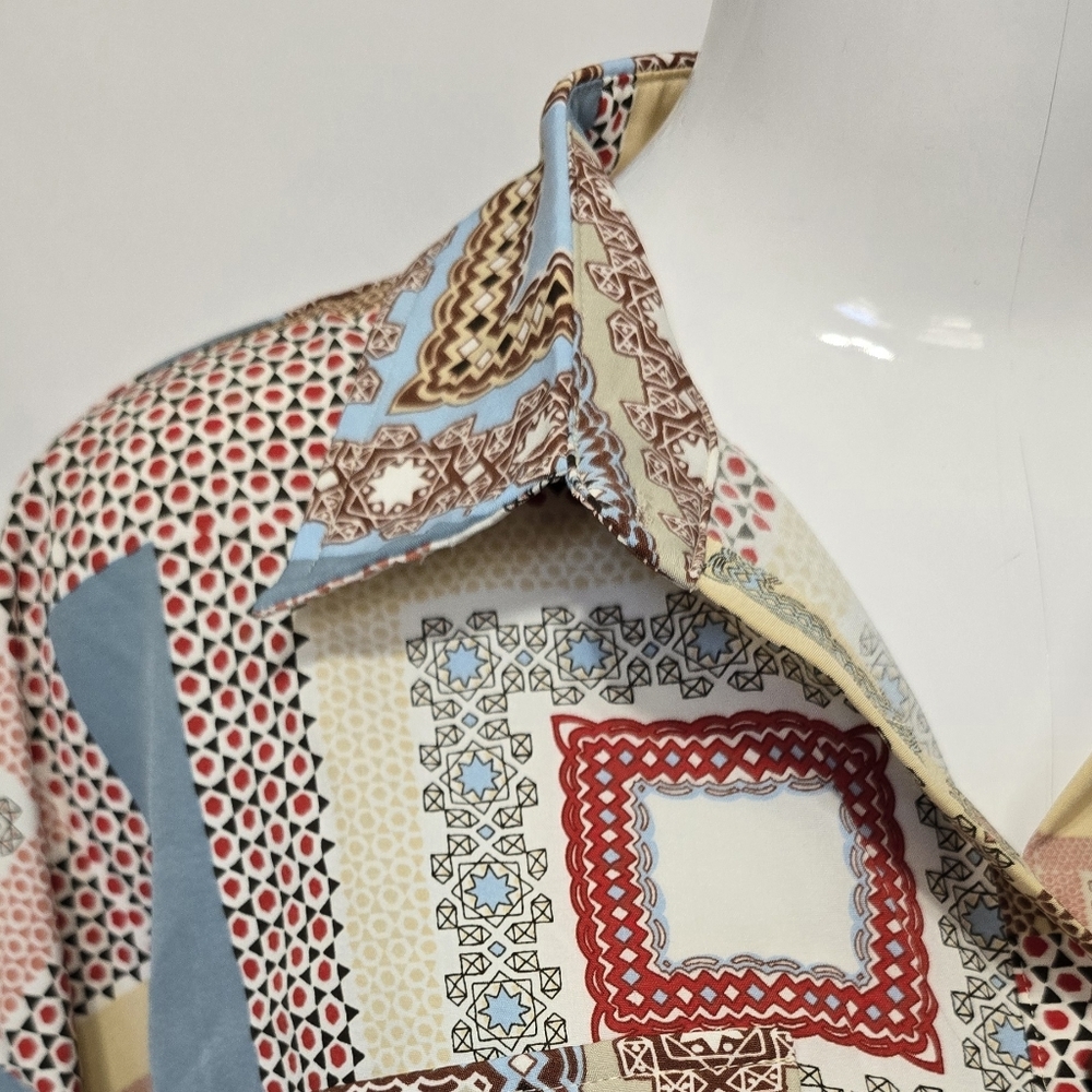 Mixed Print Patchwork Button-Down Mini Shirt Dres… - image 4